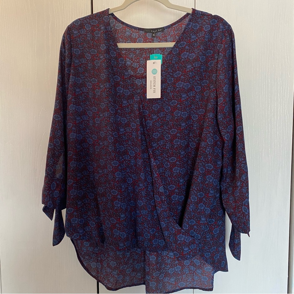 West Kei Blue Floral Women's Top XL